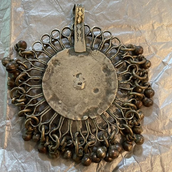 Rare vintage Afghani large necklace pendant with beads +glass stone - Picture 3 of 8